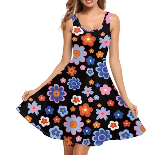 Image of Women's Casual Loose Sundress Midi Sleeveless Crewneck Dress Summer Beach Tank Dress with Pockets