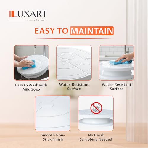 Image of LUXART 11 Inch Rotating Cake Turntable for Cake Decorating | Smooth 360 Revolving Cake Stand with Non-Slip Base | Food Grade BPA-Free Plastic | White Colour | Baking & Dessert Display
