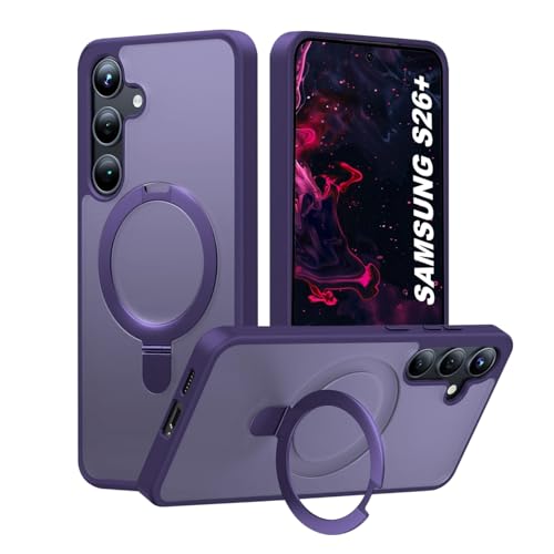 Image of AIBEX Back Cover OStand for Samsung S26 Plus 5G MagSafe Compatible | Ring Kickstand with Magnetic Alloy Ring Metal | Wireless Charging Support | Scratch Resistant Slim | Armor Protection Case - Purple