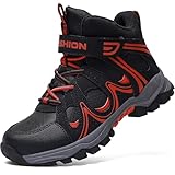 ASHION Kinder Winterschuhe Jungen Mädchen Schneestiefel Warm Gefütterte Trekking Stiefel,Schwarz Rot,33 EU