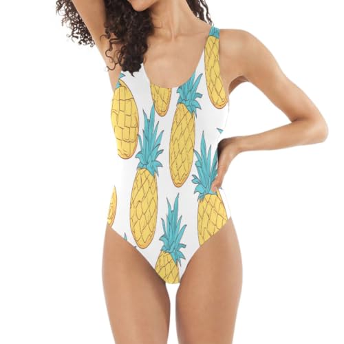 Maillot de bain une pièce feuilles vertes imprimé ananas jaunes exotiques