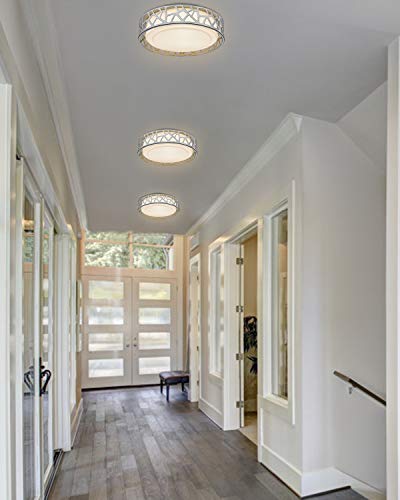 Flush Mount Ceiling Light, VICNIE 12 Inch Dimmable LED Hallway Light Fixtures Ceiling, 15W 1100 Lumens 3000K Warm White, ETL Listed,Brush Nickel Fihished,Metal Body and Acrylic Lampshade