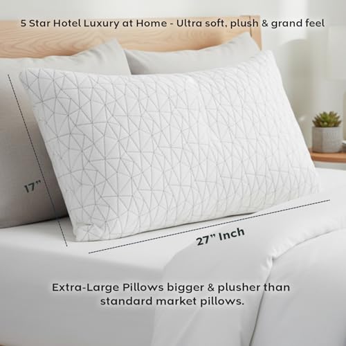 Image of AYKA Premium Microfiber Pillow for Sleeping, Set of 4 | 17x27 Inch Hotel Luxury Bed Pillows | 100% Virgin Fiber Fill, Soft & Fluffy | Neck Support for Side, Back & Stomach Sleepers | White