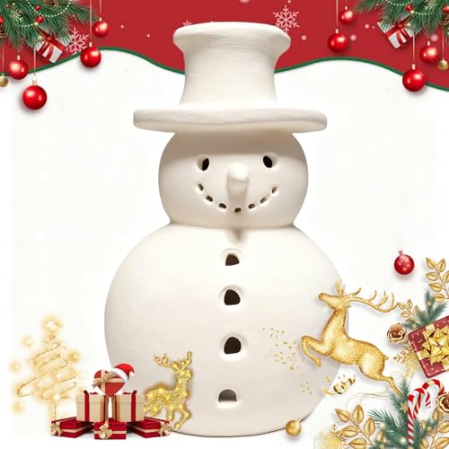 Weihnachts-Schneemann-Dekoration, handgefertigte Weihnachtsfiguren, weißer Ton, Winterdekoration...