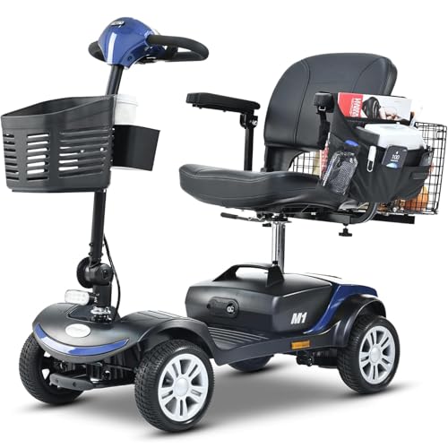 Mobility Scooters for Adults 400 lbs Capacity Foldable,All Terrain Power Mobile 4 Wheel Motorized Scooter with Lights for Seniors?Compact Heavy Duty Electric Powered Wheelchair?5 mph (Blue)