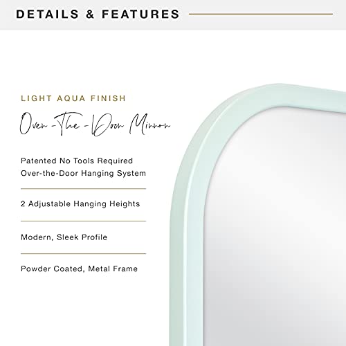 Image of MCS 17x55 Light Aqua Metal Over The Door Mirror With Rounded Corners, Full Length Hanging Mirror for Bedroom and Bathroom Doors, No Tools Required
