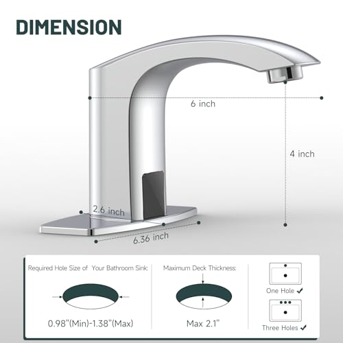 Image of Touchless Bathroom Sink Faucet, Greenspring Automatic Sensor Faucet, Hands Free Vanity Faucets, Commercial Deck Mount Bathroom Faucet with Cover Plate, Chrome