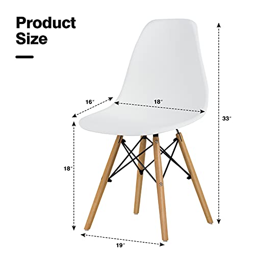 ERGOMASTER DSW Chairs Set of 4 Pre Assembled Modern Dining Chair with Sturdy Wooden Legs, Shell Lounge Plastic Chairs for Dining, Kitchen, Bedroom & Living (Set of 4 & White)