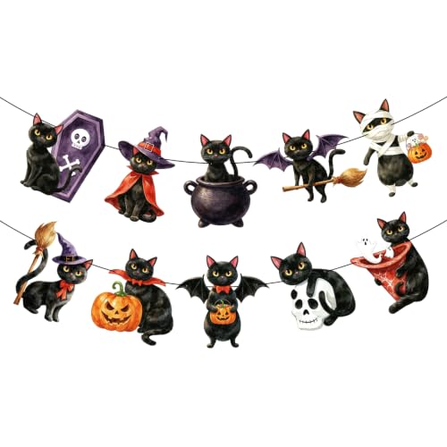 Image of Vintage Halloween Black Cat Banner Decor for Pet Halloween Birthday Party