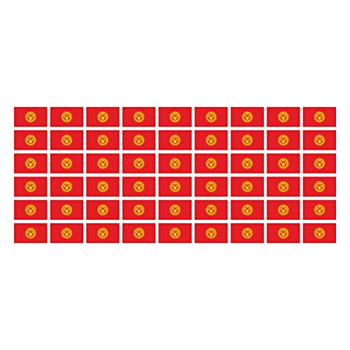 INDIGOS UG - Mini Aufkleber Set - Pack glatt - 20x12mm - selbstklebender Sticker - Kirgisistan - Flagge - Banner - Standarte fürs Auto, Büro, zu Hause & die Schule - 54 Stück - für Auto, Laptop
