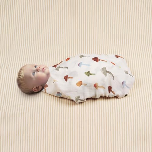 Image of BabyWhale Muslin Swaddle Blankets Neutral, Baby Swaddling Wrap Nursery Blanket for Boys & Girls Neutral, Soft 70% Viscose from Bamboo and 30% Cotton, Large 47 x 47 inches, Mushroom & Rabbit Pattern