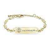 AOAMID Medical Alert Bracelet for Women Heart chain Medical ID Bracelets 6.5-8 inch Adjustable (Gold,PACEMAKER)