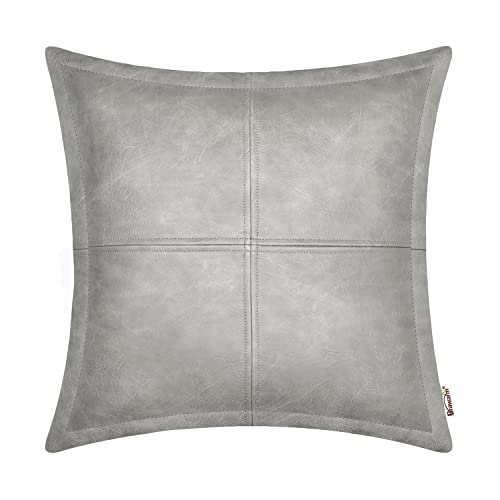 BRAWARM Piped Faux Leather Throw Pillow Cover 20x20 Inches, Gray, 1 PC