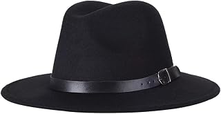 Classic Fashion Black Wide Brim Fedora Panama Hat with Belt Buckle Felt Church Derby Cap Pork Pie Hat Jazz Hat