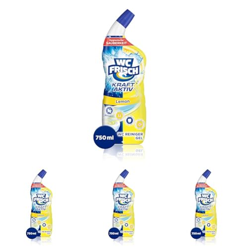 WC-Frisch WC Reiniger Gel Lemon (750 ml), WC Reiniger mit Lufterfrischer-Effekt, Toilettenreiniger sorgt für hygienische Frische, mit 4-fach Aktivstoff-Kombination (Packung mit 4)
