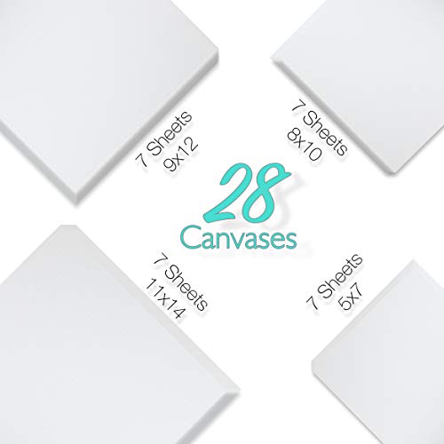 Pre-Primed Painting Canvas Panels, 28 Boards Multi-Pack, 5 X 7, 8 X 10, 9 X 12, And 11 X 14, White Cotton Canvases For Acrylic, Oil, Gouache, Tempera Paint, Art Gift For Kids, Adults, Beginners #TOP6