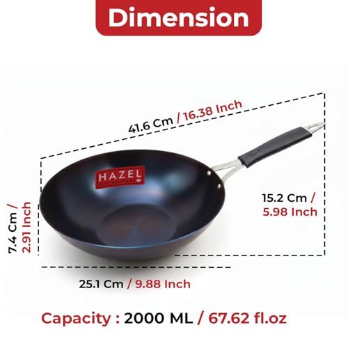Image of HAZEL 24.7 cm Lokhand Iron Wok | 2.45 Litre Traditional Iron Kadai | Heavy Duty Deep Griddle for Stir-Fry and Indian Cooking | Gas Stove Compatible