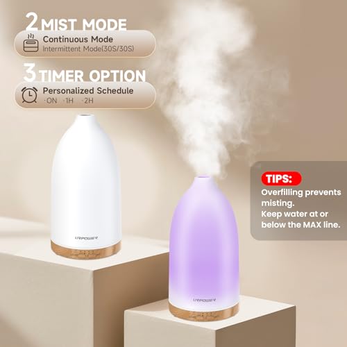 Image of URPOWER Essential Oil Diffuser with 7 LED Color Changing Lights, Timer & Auto-Off - Ultrasonic Aromatherapy Fragrant Oil Humidifier Vaporizer Scent Diffusers for Home, Bedroom, Office, Yoga