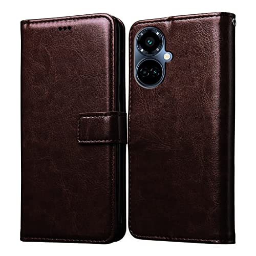 Image of Amazon Brand - Solimo Flip Leather Mobile Cover (Soft, Flexible & Kickstand Back case) Compatible for Tecno Camon 19 Pro 5G (Coffee)