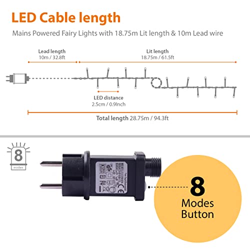 ANSIO® Luci Natale Esterno 18.75m 750 LED Luci