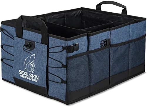 Car Trunk Organizer and Storage - Heavy Duty and Collapsible with 3 Adjustable Sizes - For Trunk, Backseat, Home or Garage - Lightweight and Portable - Easy to Use and Install in Any Vehicle - Blue