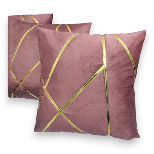 Image of Zikrak Besur Gold Stripe On Velvet|Pack of 5 Cushion Cover|for Home Decoration|Living Room Decor|Hotel Premeuim Qulaity Cushion Cover|Exclusive ON Amazon (Dusty-Pink, 24 X 24 INCH(60 X 60 CM))