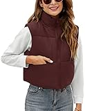 AKEWEI Women's Outerwear Vests Winter Warm Cropped Puffer Lightweight Sleeveless Coat Padded Zip Up