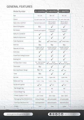 جنرال سوبريم , موقد طبخ غاز , مقاس 55*55 سم, 4 شعلات غاز , أمان كامل ,ستيل , مصريGS5555FRGS +هدية مجانية مريلة