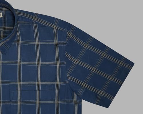 Image of GHPC 100% Cotton Checkered Half Sleeves Regular Fit Formal Shirt for Men