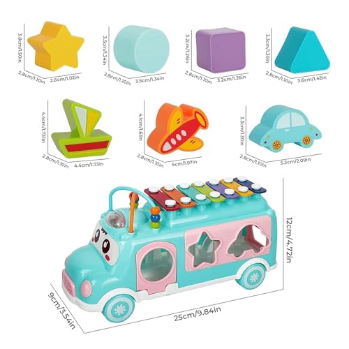 Image of StarAndDaisy Activity Musical Bus School Bus Xylophone Toy for Toddlers, Infant School Bus Toy for Kids , Baby Musical Bus Toys for 1 Year Old, Shape Sorter Push & Pull Educational and Learning Toys