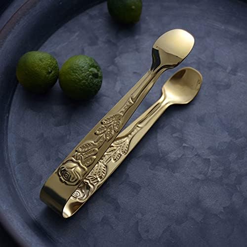 Bag Clips Tongs,Rose Relief Stainless Steel Ice Cube Clips Sugar Tongs Food Clips Cafe Kitchen Serving Tong Barware 2 Pcs