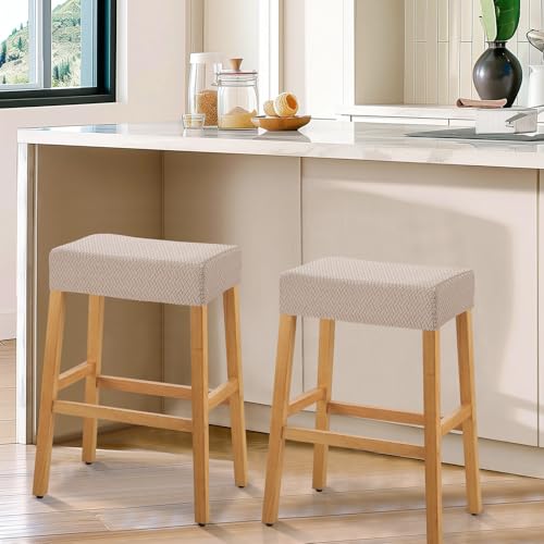 Image of YISUN Stool Covers Rectangle - 2 Pack Stretch Waterproof Saddle Seat Cover Counter Bar Stools Bar Chairs Covers Kitchen Island Chairs Cushion Protector