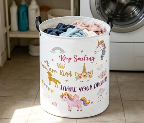 Image of Essme Kids Laundry Basket,Unicorn Hamper Collapsible Waterproof Storage Bin for Girls,Gift Baskets(Color Unicorn)