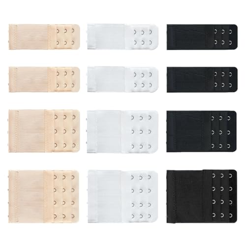 WUPENGZON 12 Stück BH Verlängerung Set BH Erweiterung 3 Reihen 2 Haken/3 Haken/4 Haken Bra Extender Weich Bequem und Dehnbar BH Verschluss Elastischen Verlängerung für Frauen Damen (3 Farben)