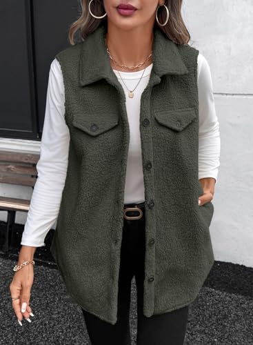 EVALESS Long Fleece Vest Women Sleeveless Sherpa Jacket Winter Cloting for Women Warm Button Down Coat Outerwear3