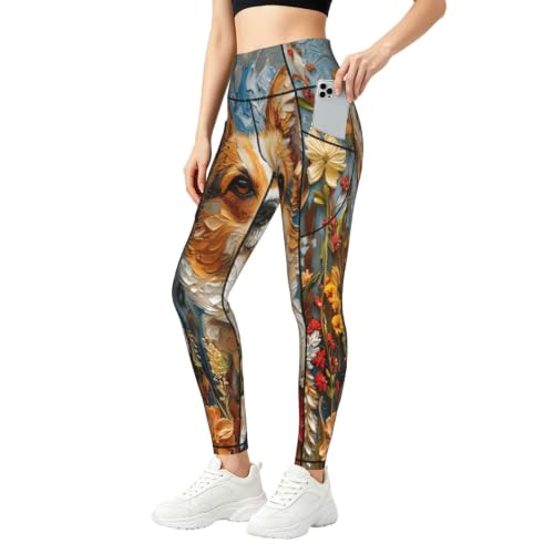Pantalones de yoga holgados Corgi para mujer leggings de descanso florales