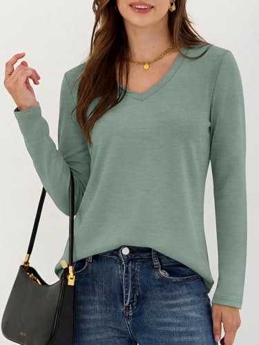 Image of ANRABESS Women's Long Sleeve Shirts V Neck Fall Tops | Soft Comfort Wrinkle Free Tshirts, Basic Tee, Winter Layer Clothing, Business Casual Work Fall Outfits, Travel Daily Wear
