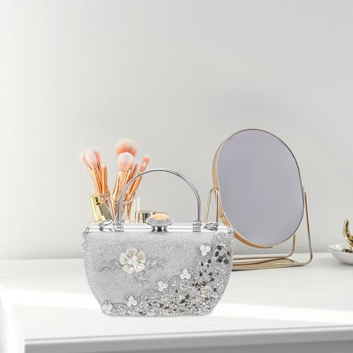Pochette à fleur argenté en cuir synthétique avec perles
