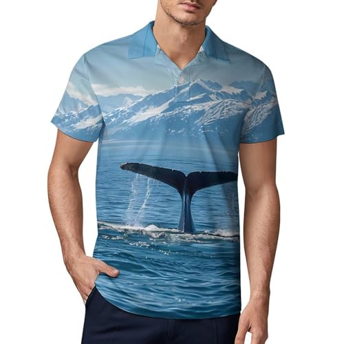 USA Alaska Whale Tail in Mountaines Men's Polo Shirt Short Sleeve T Shirt Casual Summer Golf Shirt Athletic Top - Main Image