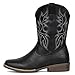 IUV Cowboy Boots for Men Western Cowboy Boots Square Toe Pull-On with Embroidery and Arch Support