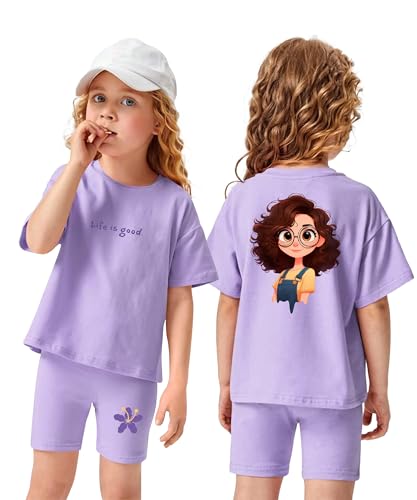 Image of KYDA KIDS 100% Pure Cotton Girls Printed T-Shirt & Shorts Co-ords Set | Soft Breathable Summer Wear for Girls | Casual Trendy Matching Top & Bottom for Kids