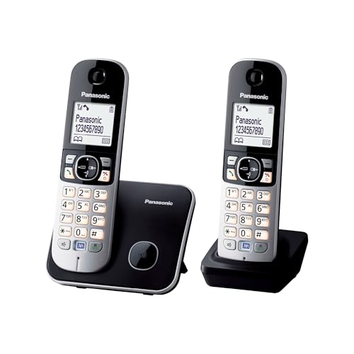 Panasonic KX-TG6812GB DECT Schnurlostelefon DUO ohne Anrufbeantworter (strahlungsarm, Eco-Modus, GAP Telefon, Festnetz, Anrufsperre) schwarz