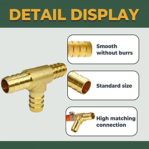 LIONMAX Brass Hose Barb Tee Fittings 3 PCS, 5/8" x 5/8" x 5/8" ID, 3 Way Union Barb T Fitting, with 9 Hose Clamps, for Water/Fuel/Air by LIONMAX - Image 4