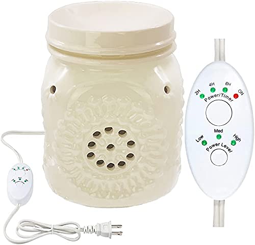 Mason Jar Ceramic Candle Warmer Electric With Safety Timer | Automatic Plug In Fragrance Warmer For Scented Wax Melts, Cubes, Tarts | Air Freshener Set For Home Décor, Office, And Gifts #TOP19