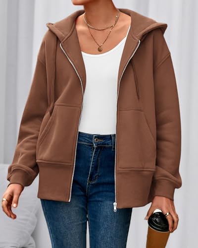 BTFBM Hoodies for Women Zip Up jacket Drawstring Fall Fashion 2025 Trendy Long Sleeve Sweatshirt Winter Clothing Outfits(Brown, Large) image 2