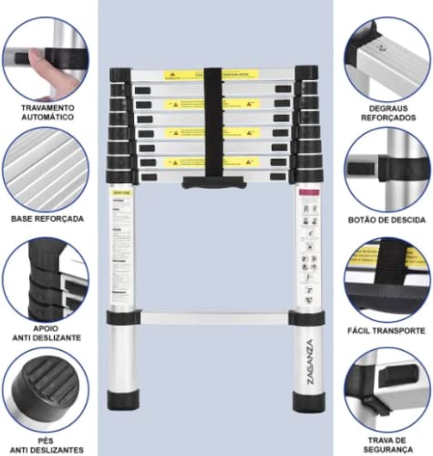 Escada Telescópica Extensiva Alumínio Multifuncional 3,8m 13 Degraus