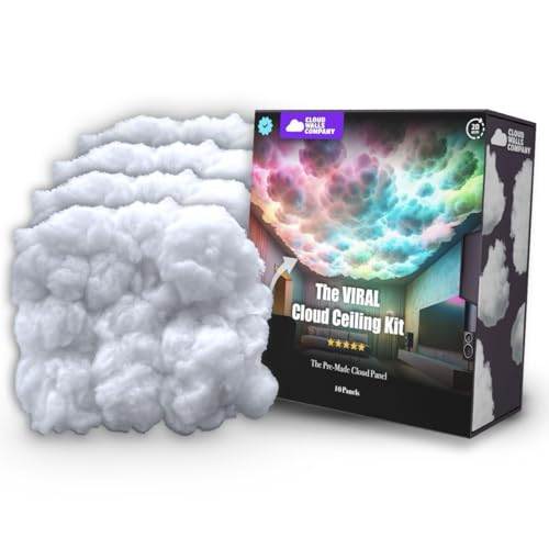 Fluffy Cloud Wall Panels | LED Cloud Ceiling Set - Peel & Stick 3D Panels | 10 Panels - Acoustic Wall Panels