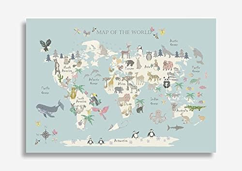 Metal Tin Sign Animal World Map Floral Edition Children's Map Kids Map Map of The World Vertical Poster Funny Retro Wall Art Sign 12x8inch
