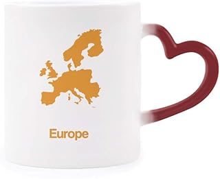 DIYthinker Amarillo Europa Ilustración del patrón del Mapa Morphing Taza Sensible al Calor de la Copa roja del corazón