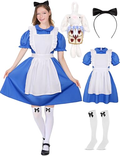 CICOCI Adult Halloween Costume Womens Fairy Tales Charactor Blue Dress Cosplay Full Set